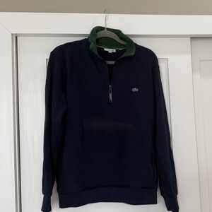 Lacoste Navy Quarter Zip with Green Collar